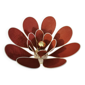 Flower table lamp made of rattan and terracotta linen petals