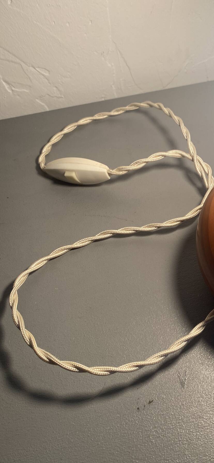 Wood lamp, fabric cable, cotton shade