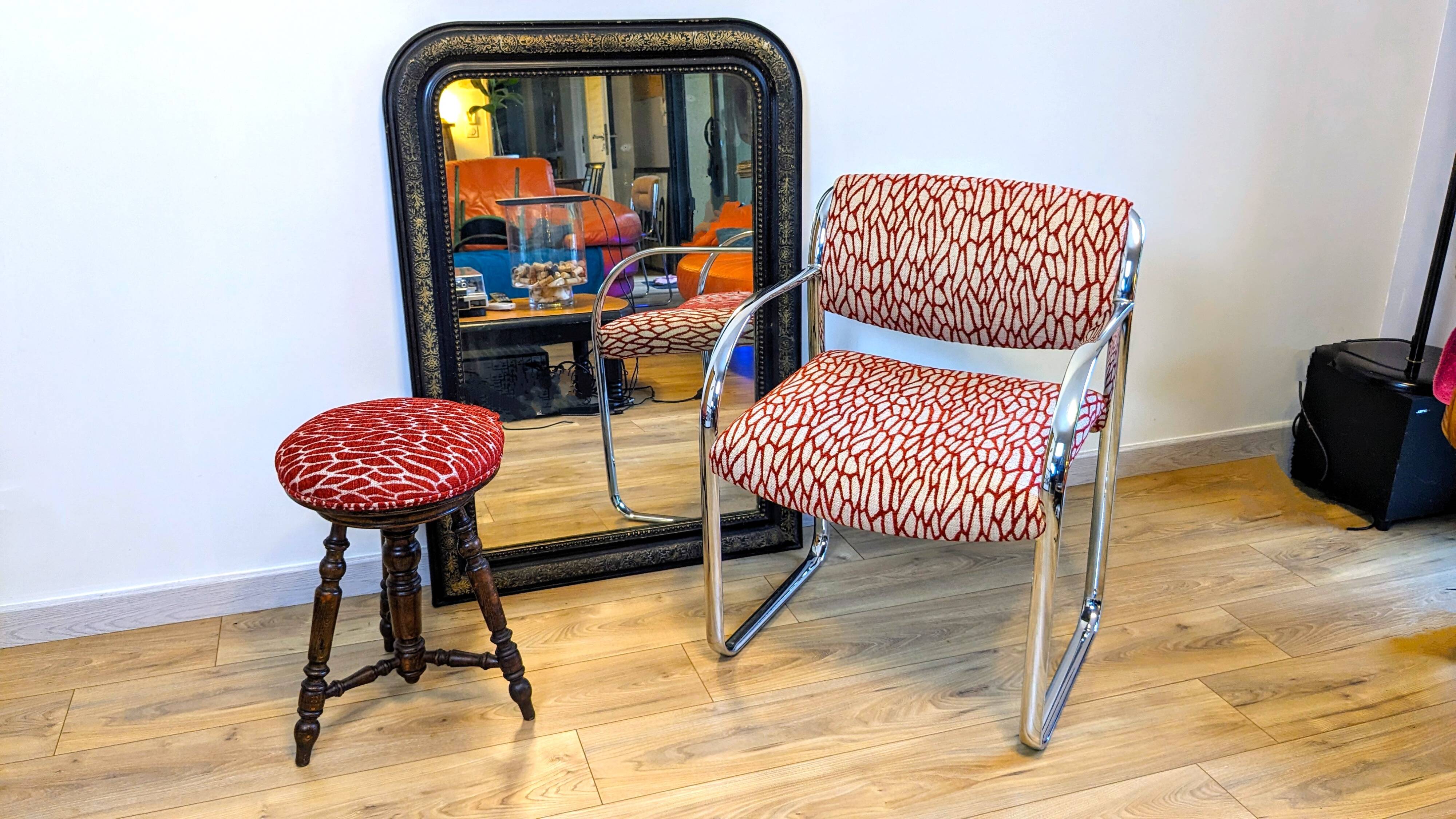 Vintage Strafor armchair in chrome tubular steel – organic fabric