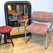 Vintage Strafor armchair in chrome tubular steel – organic fabric