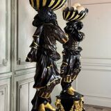 Pair of Moorish vasque holders, lacquered and gilded Venetian sculptures, circa 1880.