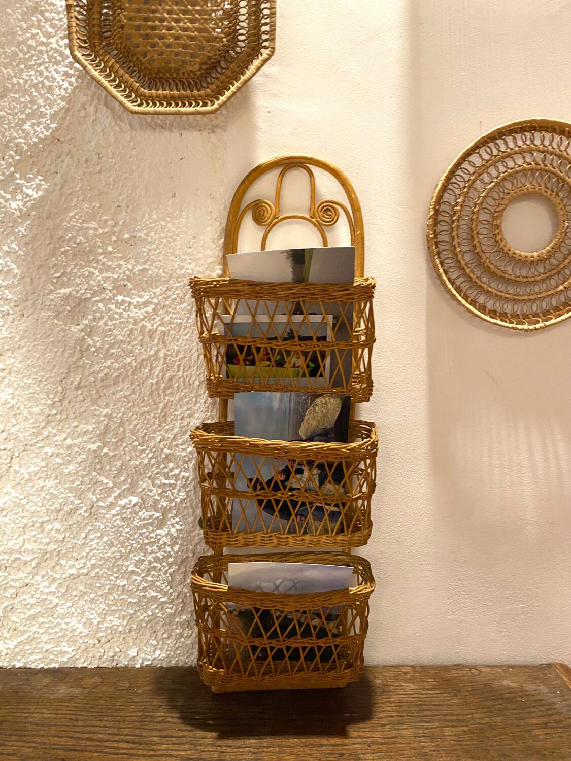 Vintage Peacock Rattan Desk Organizer