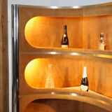 Suede and chrome dry bar with barstools in cognac by Willy Rizzo, Italy 1970s