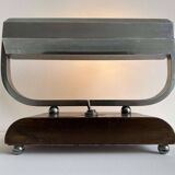 Modernist art deco desk lamp, chromed metal and wood, France 1930