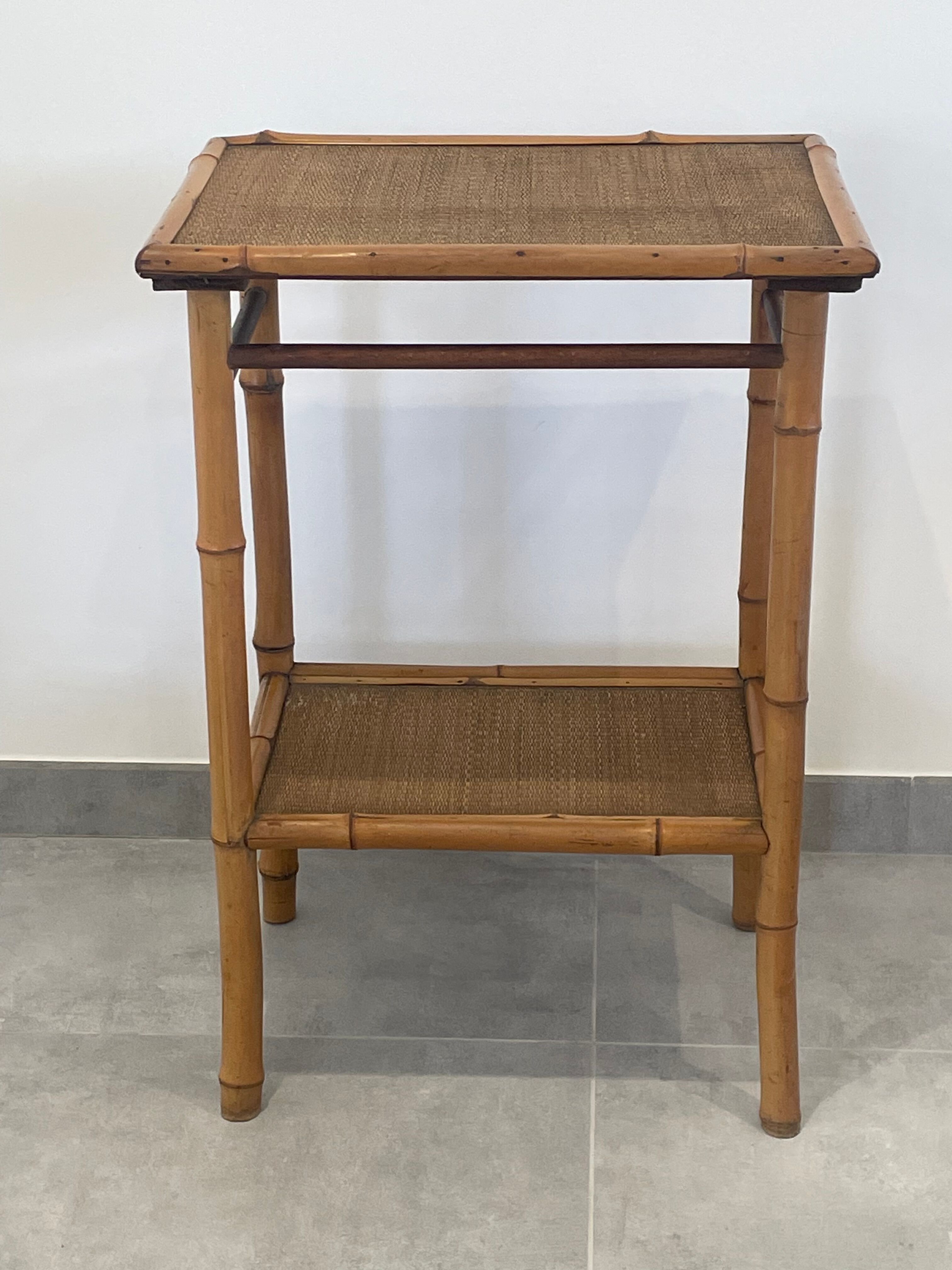Table d'appoint, desserte en bambou et bois, vintage