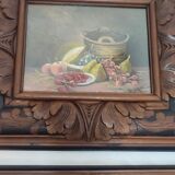 Pair of oils on cardboard with carved wooden frame. Spain 1950s.