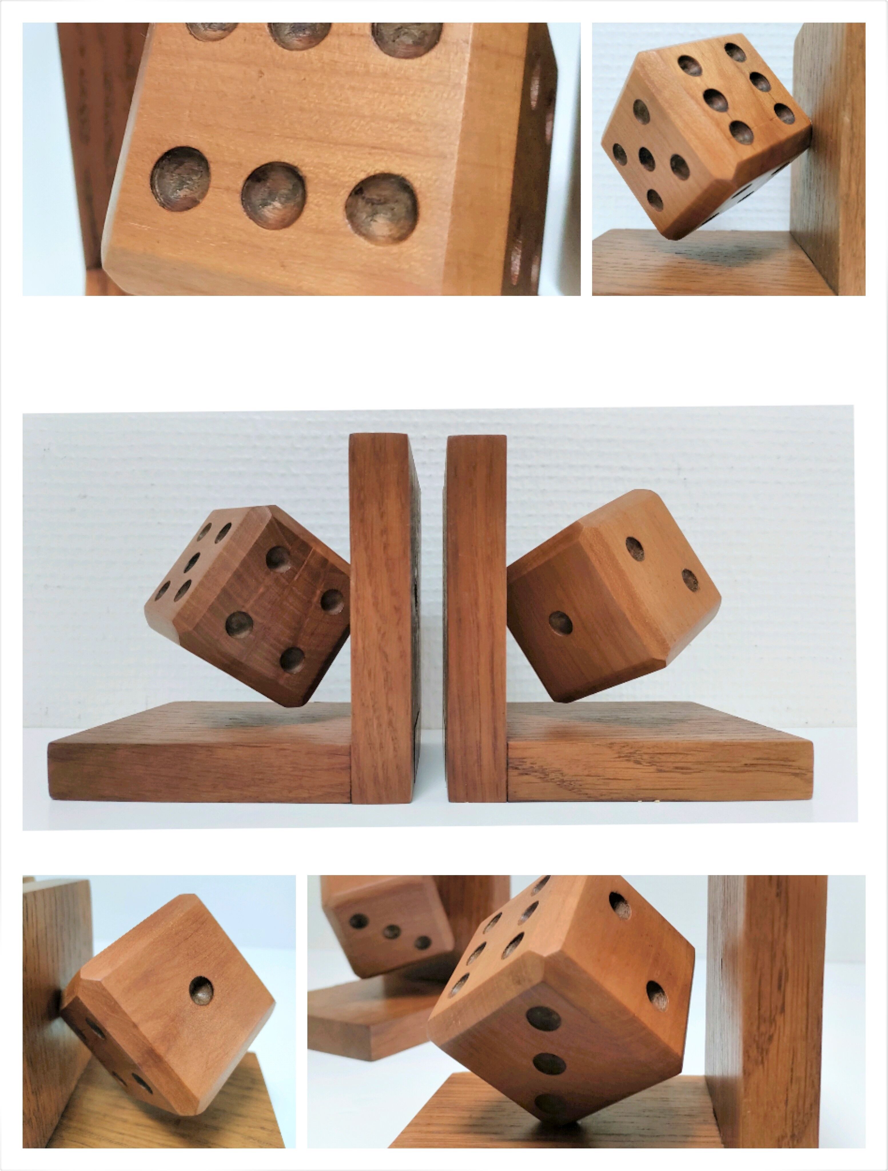 Pair of bookends style Art Deco oak decoration dice