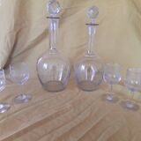 Set of 2 carafes and 4 Saint-Louis crystal aperitif glasses