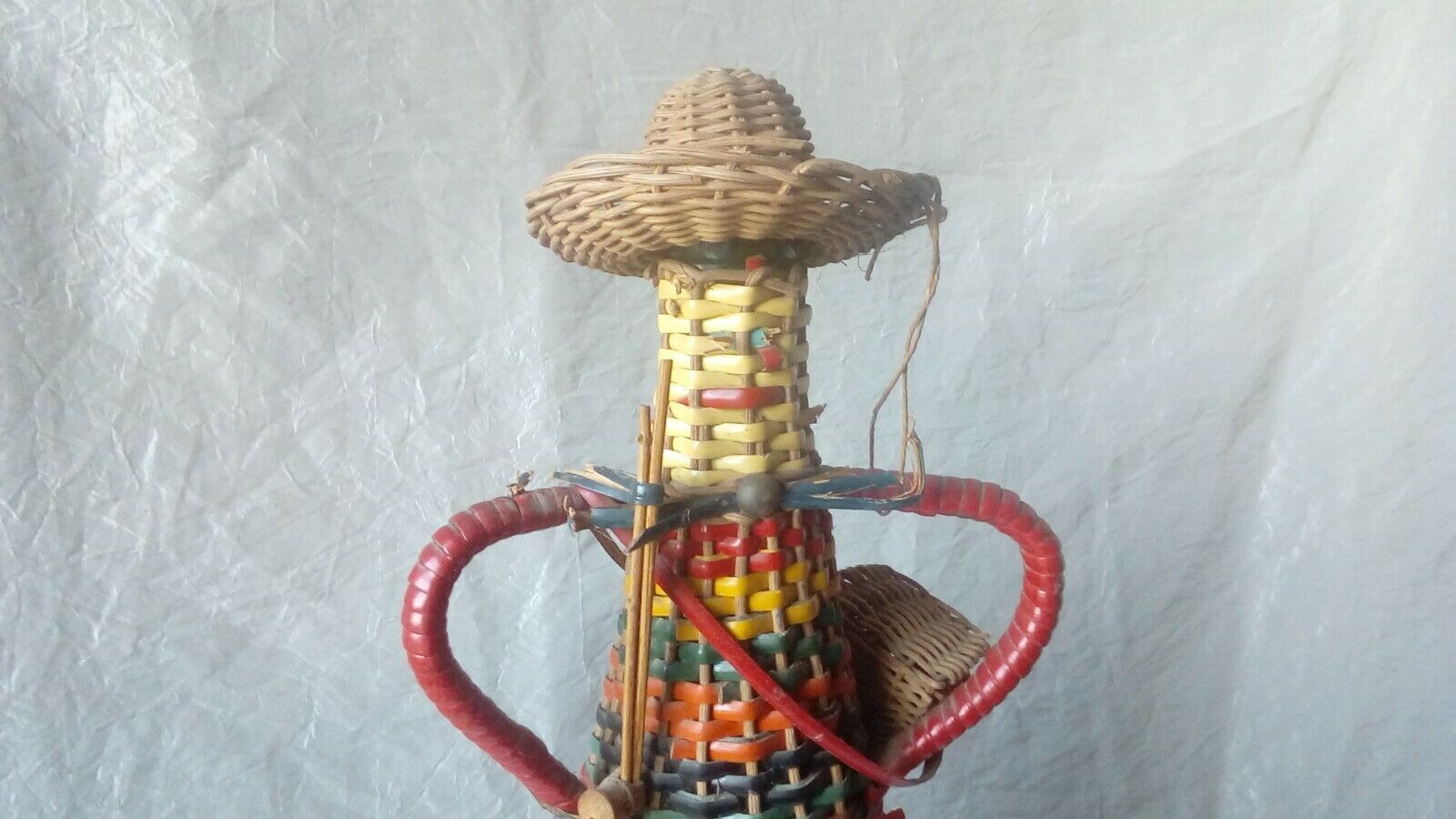 Bottle scoubidou and wicker years 1970 vintage