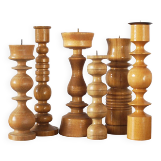 Scandinavian Wooden Candleholders, Set of 6