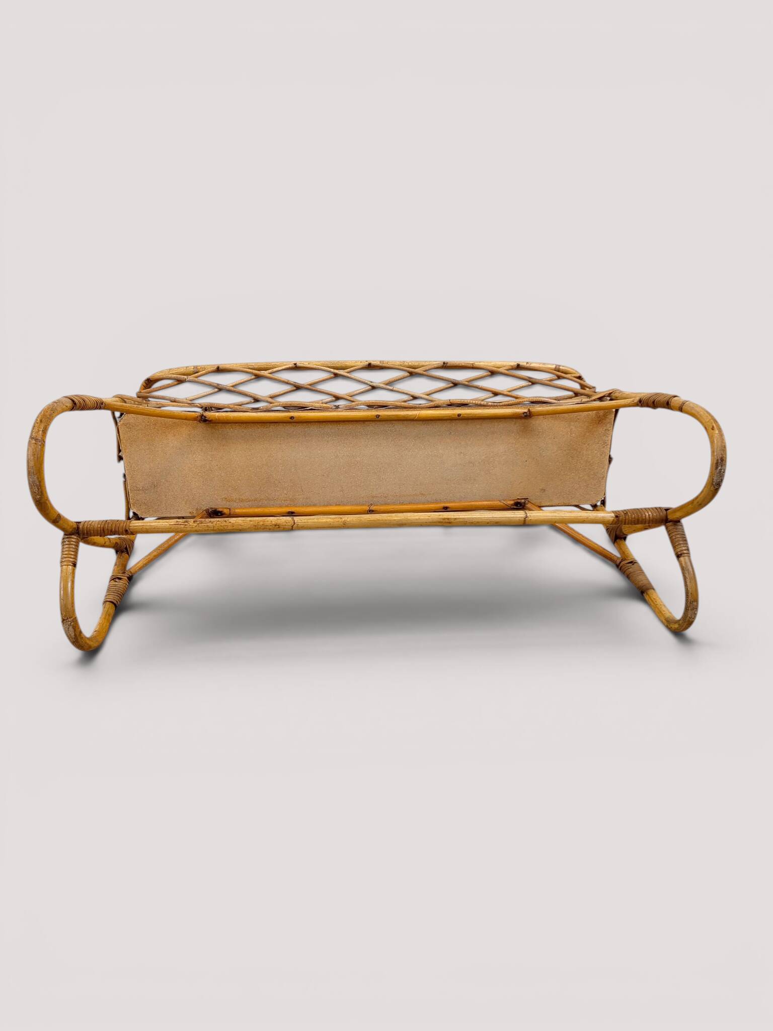 Vintage standing planter in rattan and bamboo – Riviera style, 1970s