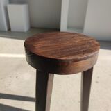 Small high tripod stool in brown solid wood