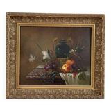 Oil painting, sergei smetanin, still life with marble vase, signed, gilded wood frame, russia