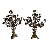 Pair of large 9-light altar candelabra, 19th century, in bronze and brass