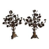 Pair of large 9-light altar candelabra, 19th century, in bronze and brass