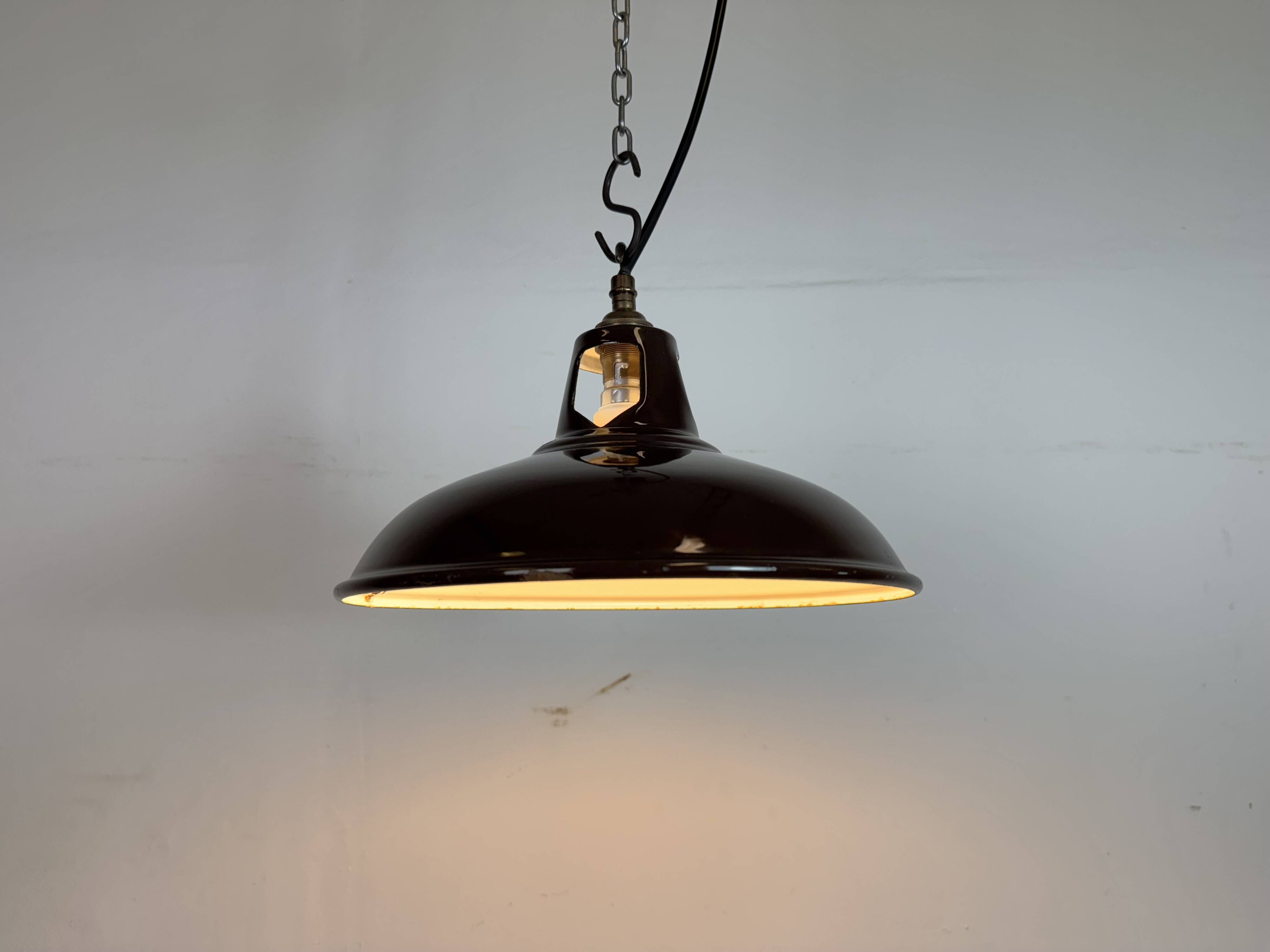 Industrial Brown Enamel Factory Pendant Lamp , 1960s