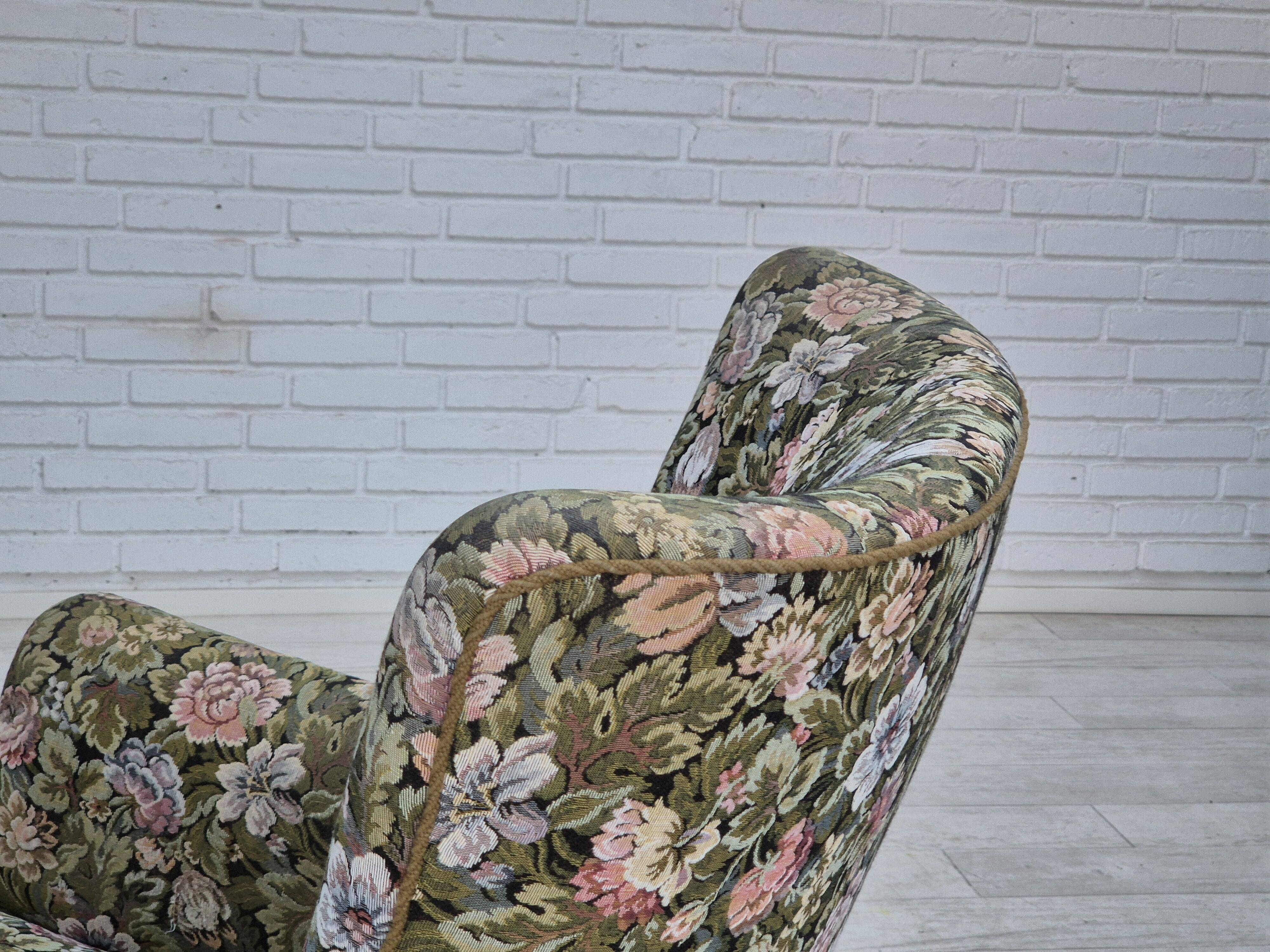 1970s, Danish armchair, reupholstered, flowers furniture fabric.