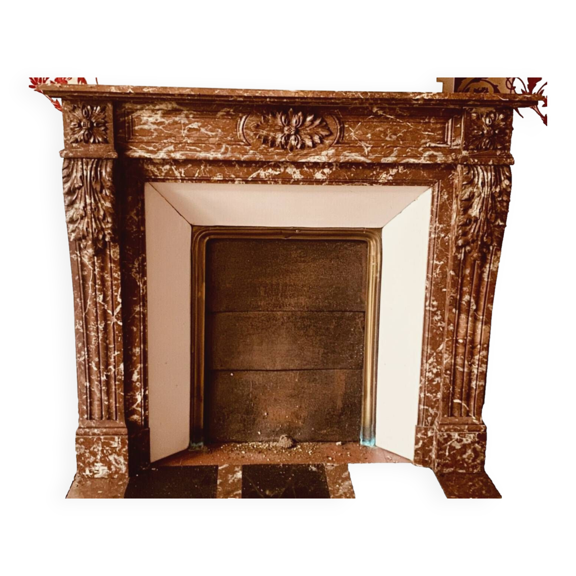 Louis XVI Style Fireplace In Speckled Red Marble 20th Century