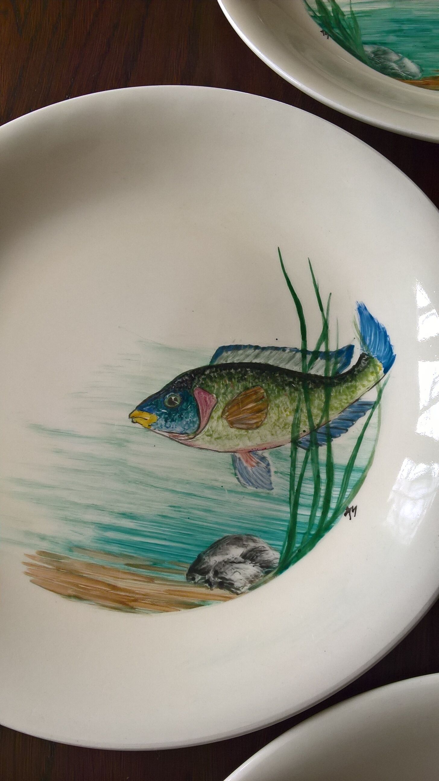 12 fish plates Proceram Cerel Aubagne, 1950s