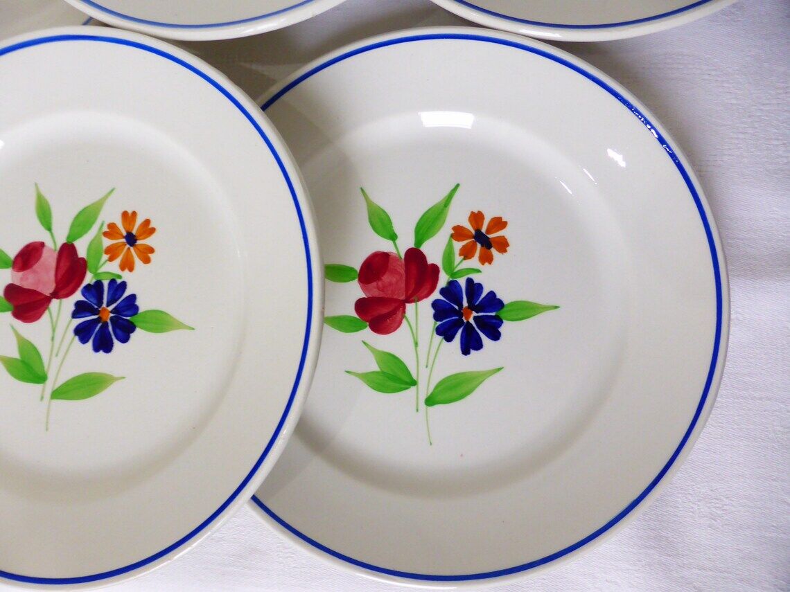 Set of 6 vintage Badonviller porcelain dessert plates