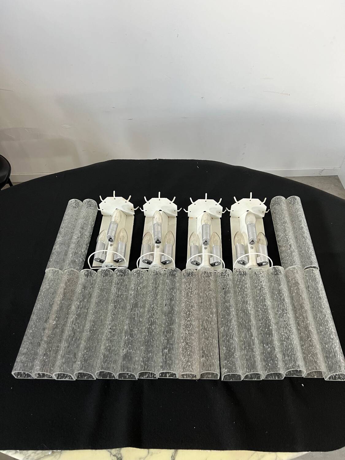 Set of 4 large doria wall lights in glazed glass design from the 60s vintage 3 lights