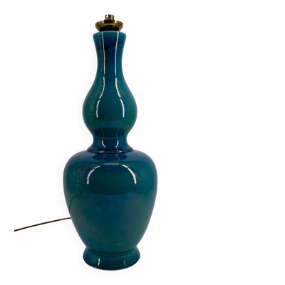 Importante lampe en porcelaine à émail bleu craquelé – France, vers 1950
