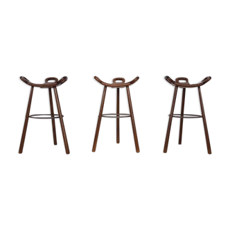 Set of 3 Spanish Brutalist bar stools, 1970's