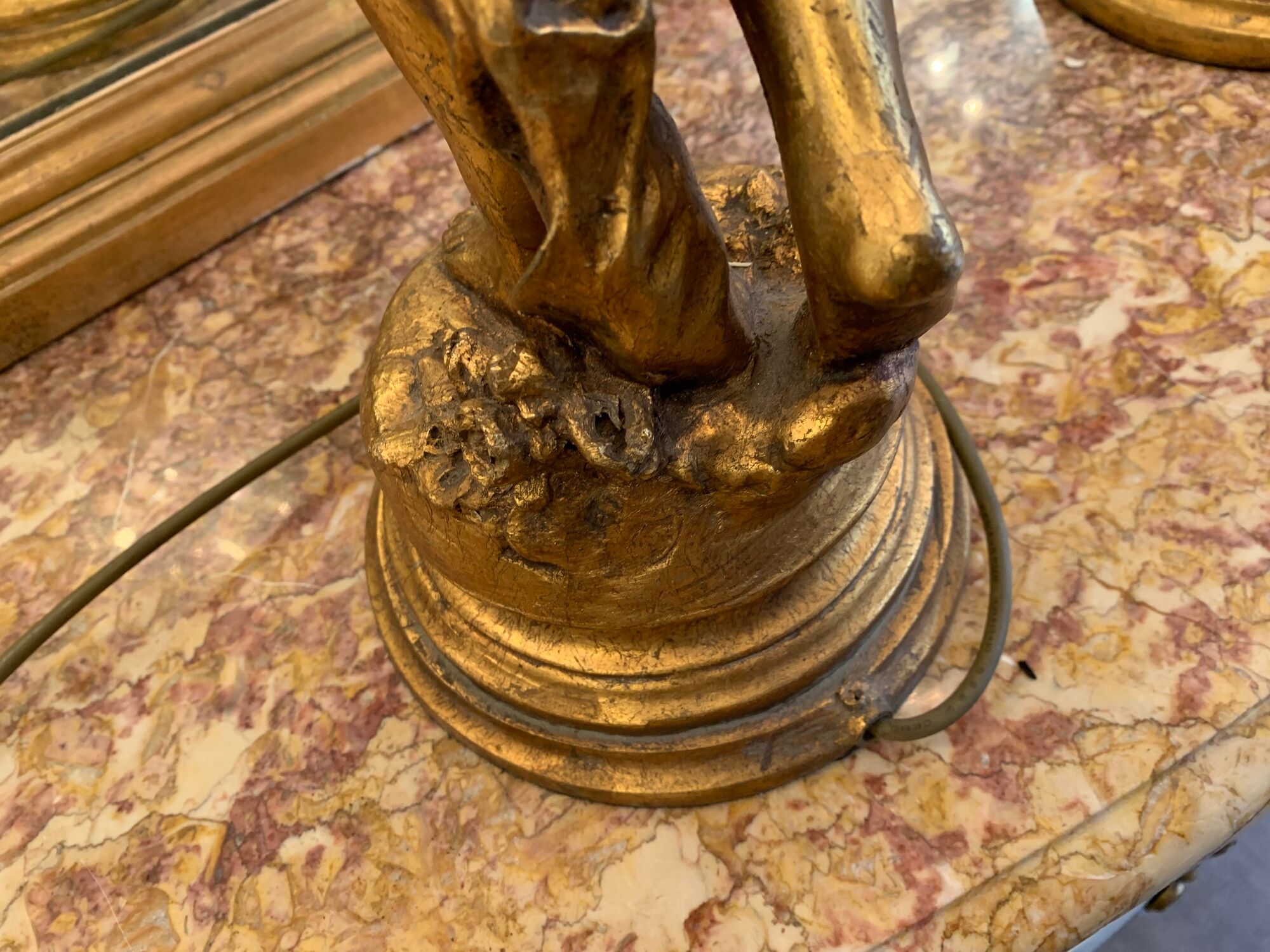 Pair of gilded wooden lamps from the 1960s