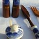 Salad set vintage 1970 wood and porcelain Japanese scenes
