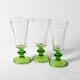 Set of 3 Vintage Green-Footed Glasses / Rare Liquor Flutes / Italy / 1960s