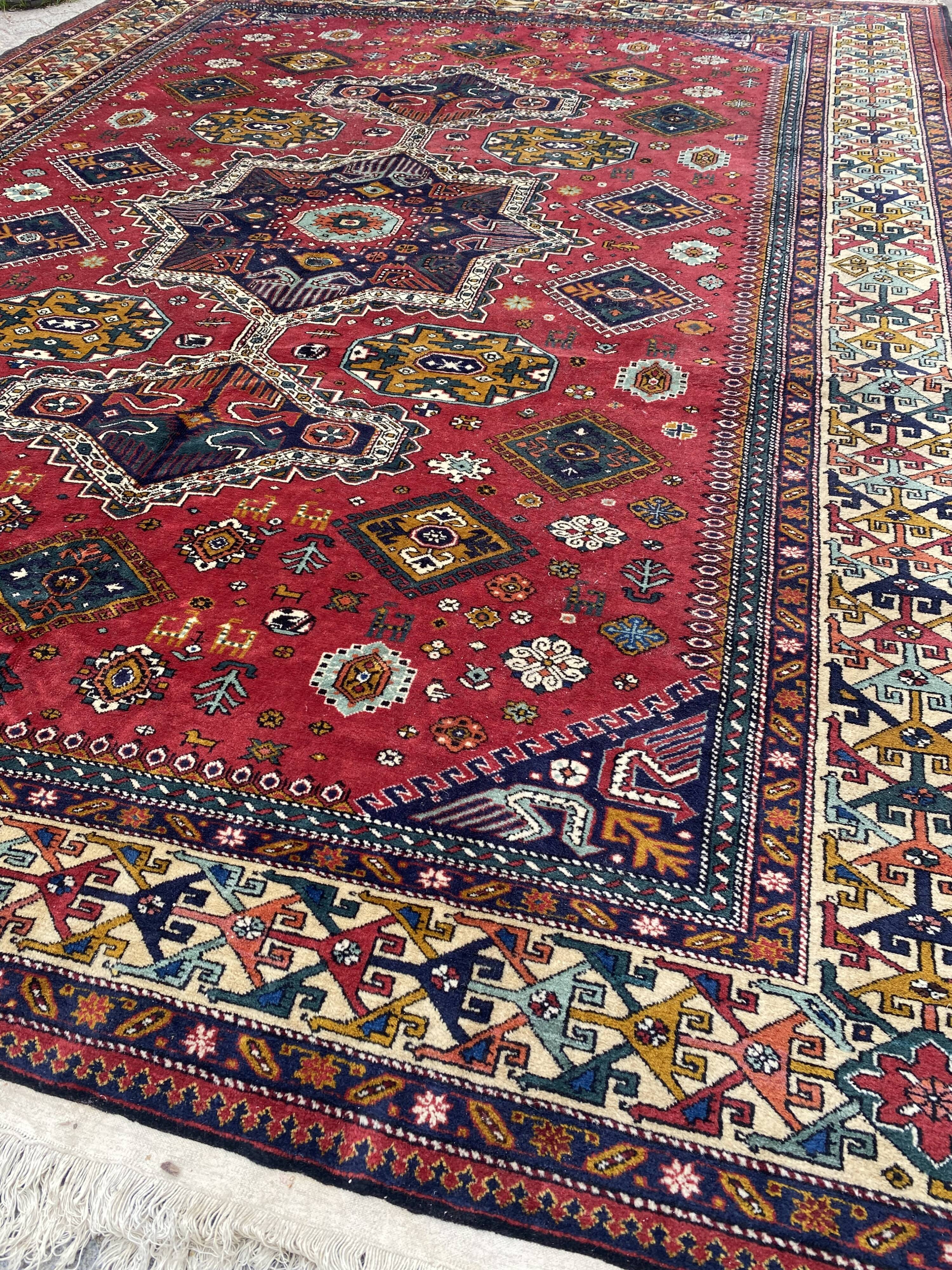 Nice large vintage carpet chirwan Azerbaijan handmade 234x310 cm
