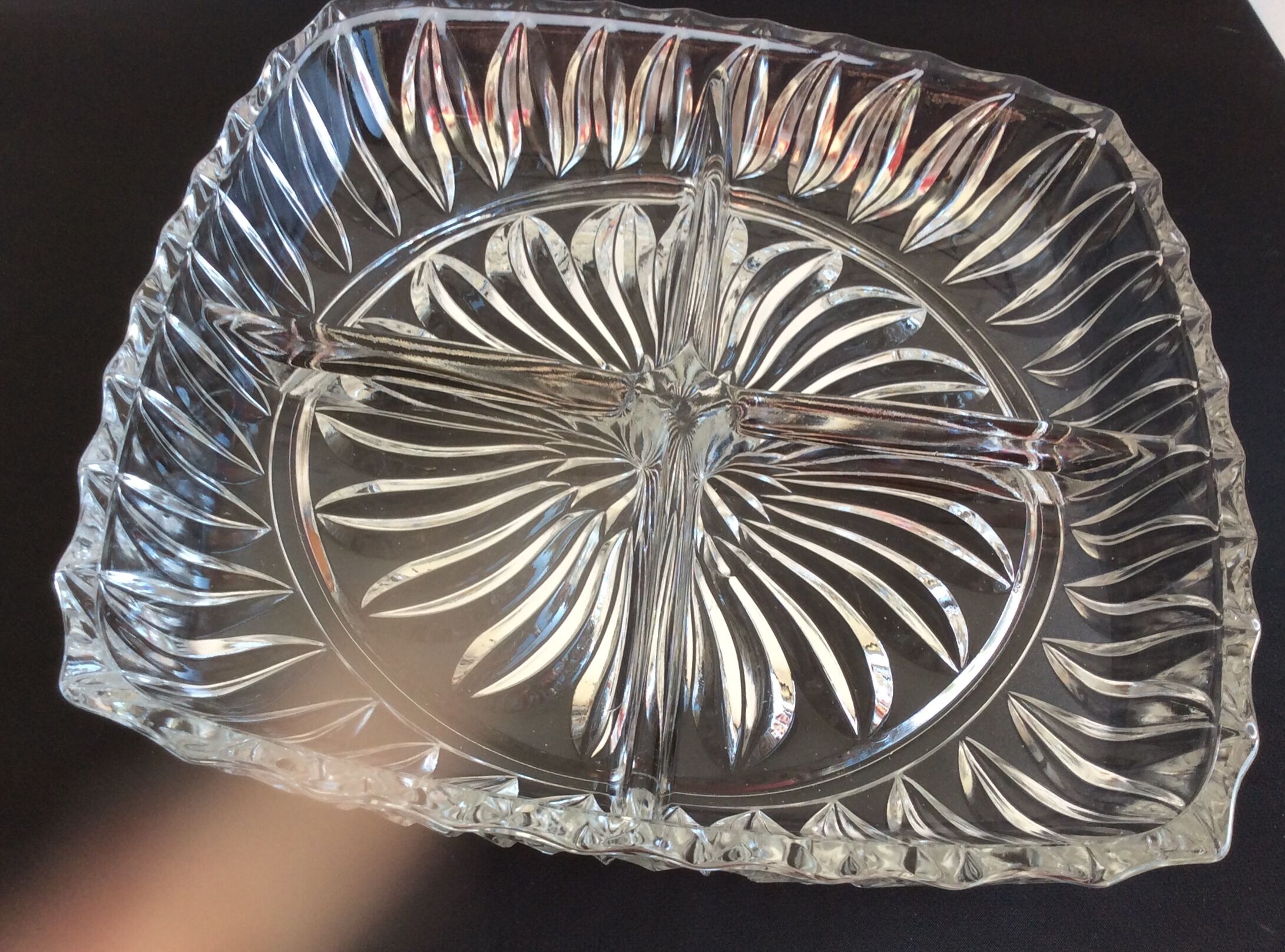 Old 4-compartment dish, servant, very thick glass vintage
