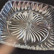 Old 4-compartment dish, servant, very thick glass vintage