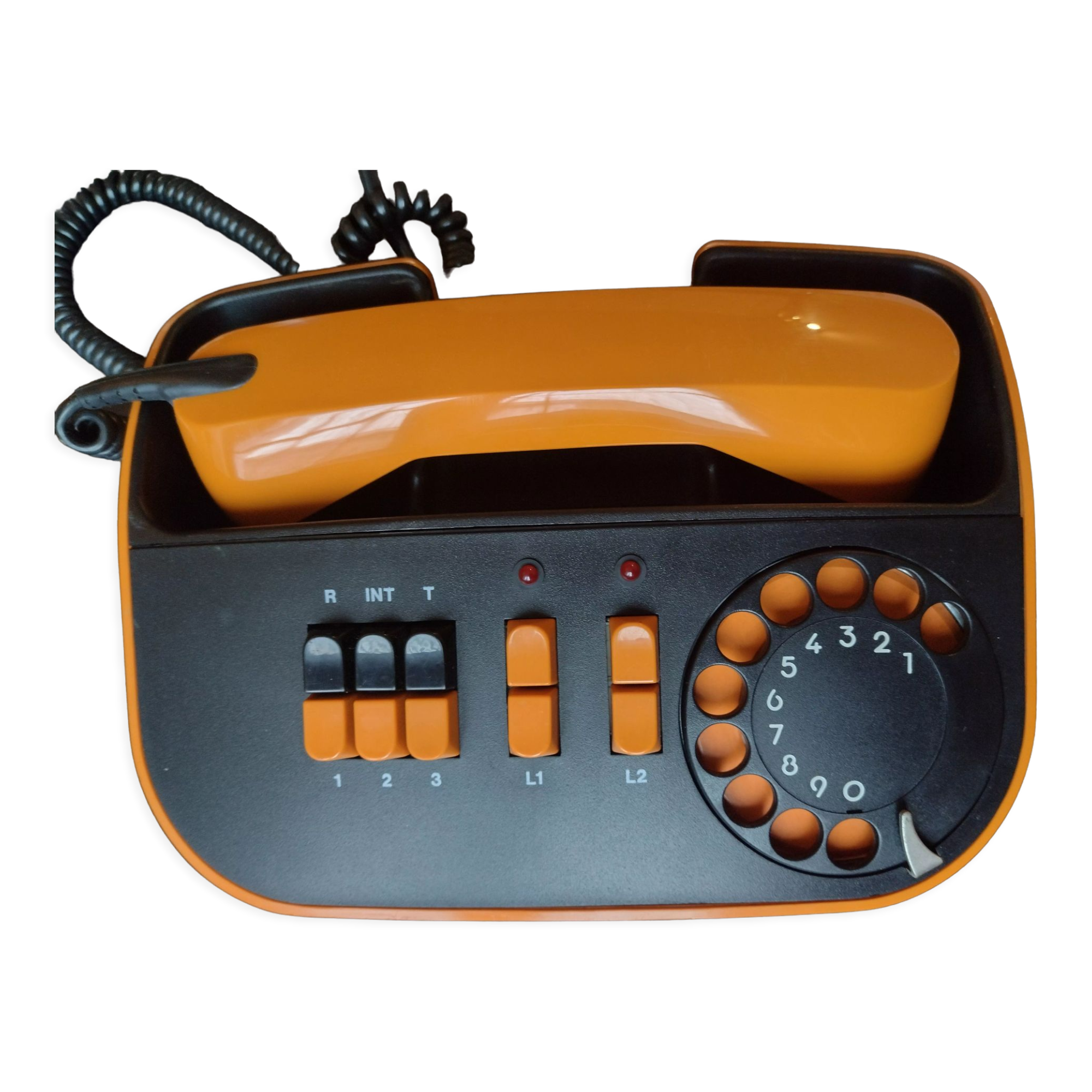 Vintage orange telic phone with ptt dial