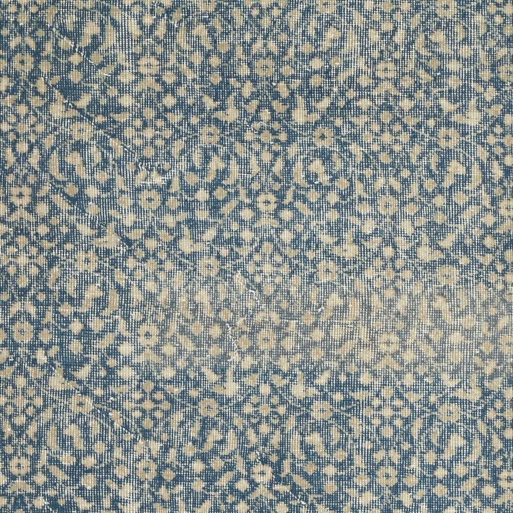 Vintage Handmade Turkish Blue Wool Accent Rug with Floral Design for Home and Office Decor