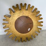 Ancien miroir soleil doré œil de sorcière bombé en résine, années 70