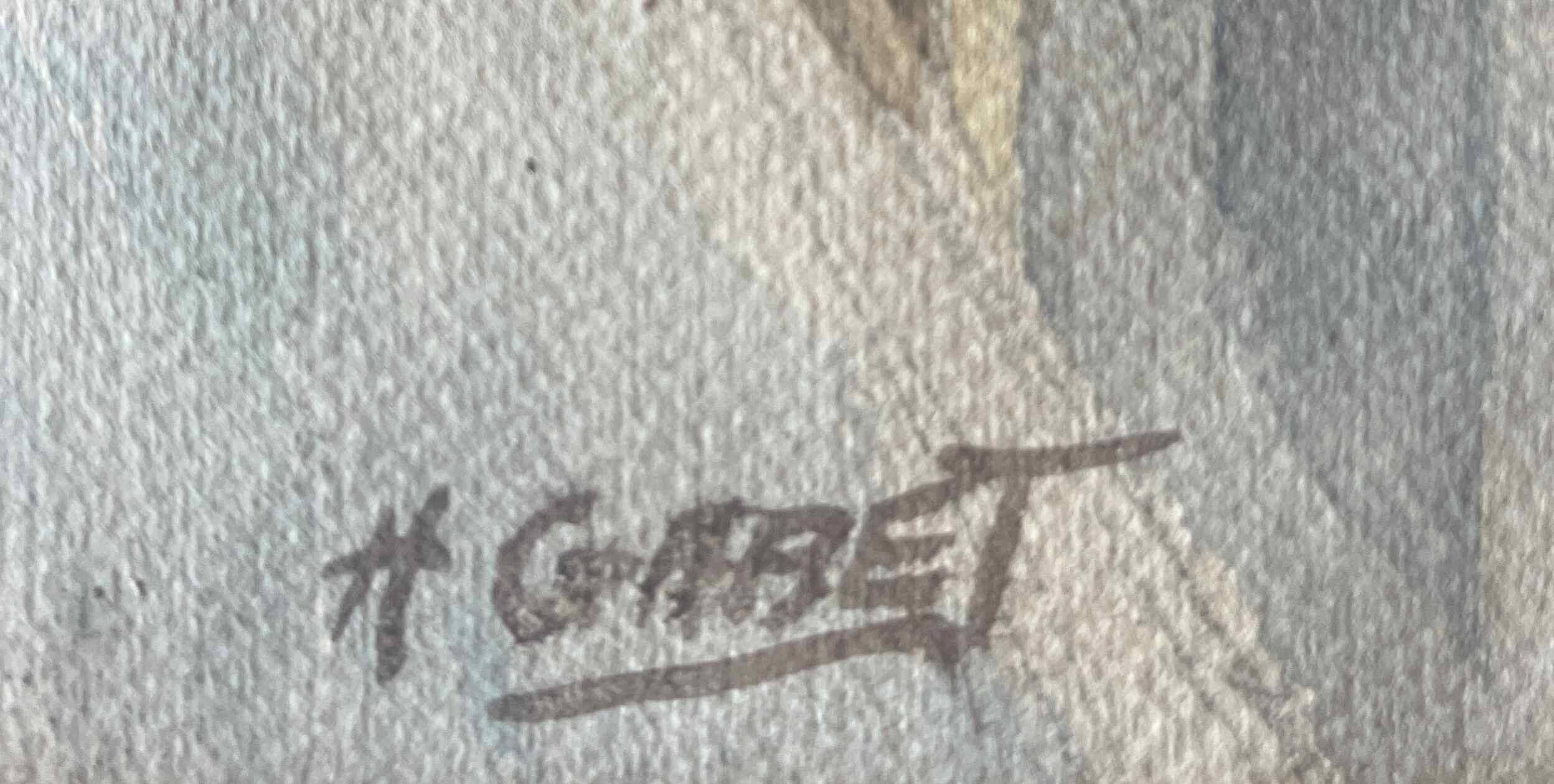 Two-sided watercolor painting Dijon Cathedral St Benigne/ Ouche by Henri Gabet 1899