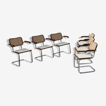 Série de 4 fauteuils B 64 de Marcel Breuer daté de 2005 made in Italy en acier chrome et rotin