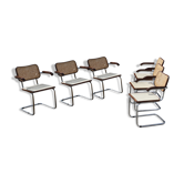 Série de 4 fauteuils B 64 de Marcel Breuer daté de 2005 made in Italy en acier chrome et rotin