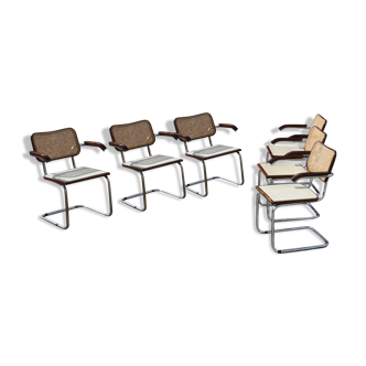 Série de 4 fauteuils B 64 de Marcel Breuer daté de 2005 made in Italy en acier chrome et rotin