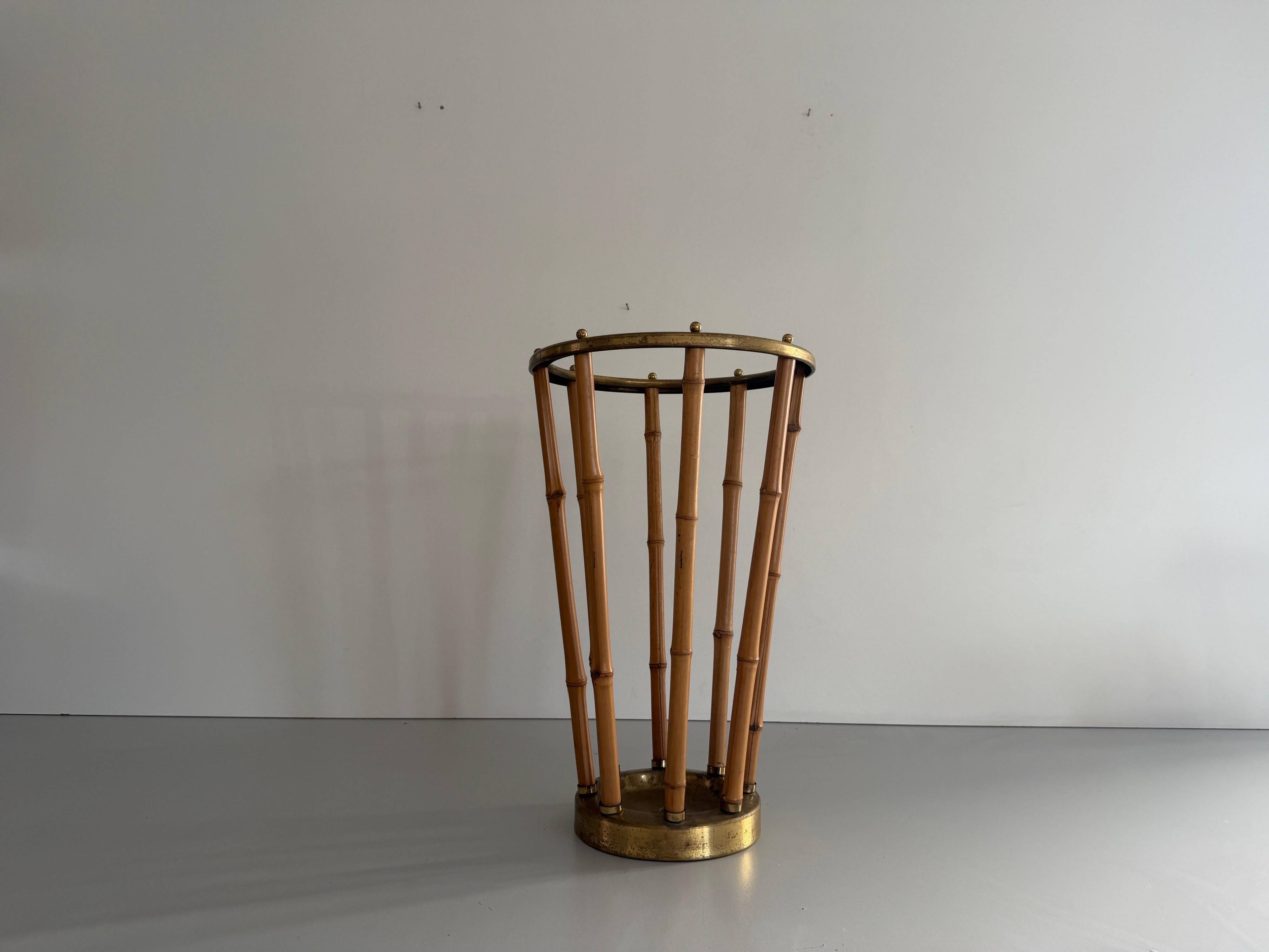 Bamboo and brass umbrella stand, 1960s, Germany