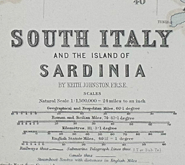 Map of Italy (Southern Sheet) circa 1869 Keith Johnston Royal Atlas