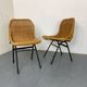 Set of 2 mid-century modernist wicker and black steel dining chairs, 1950s