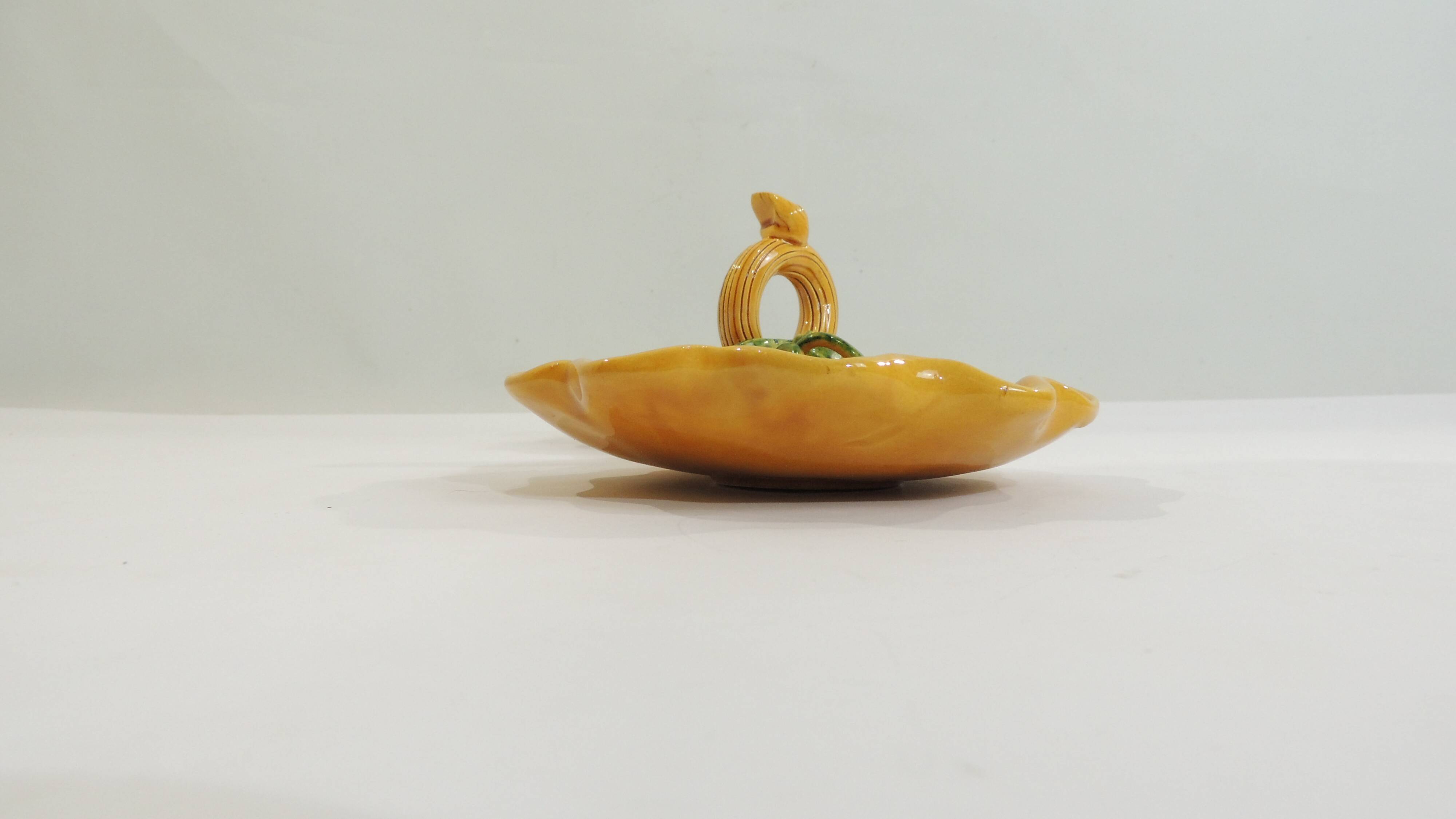 A vintage yellow ceramic aperitif server from Vallauris, 1970s, for black olives.