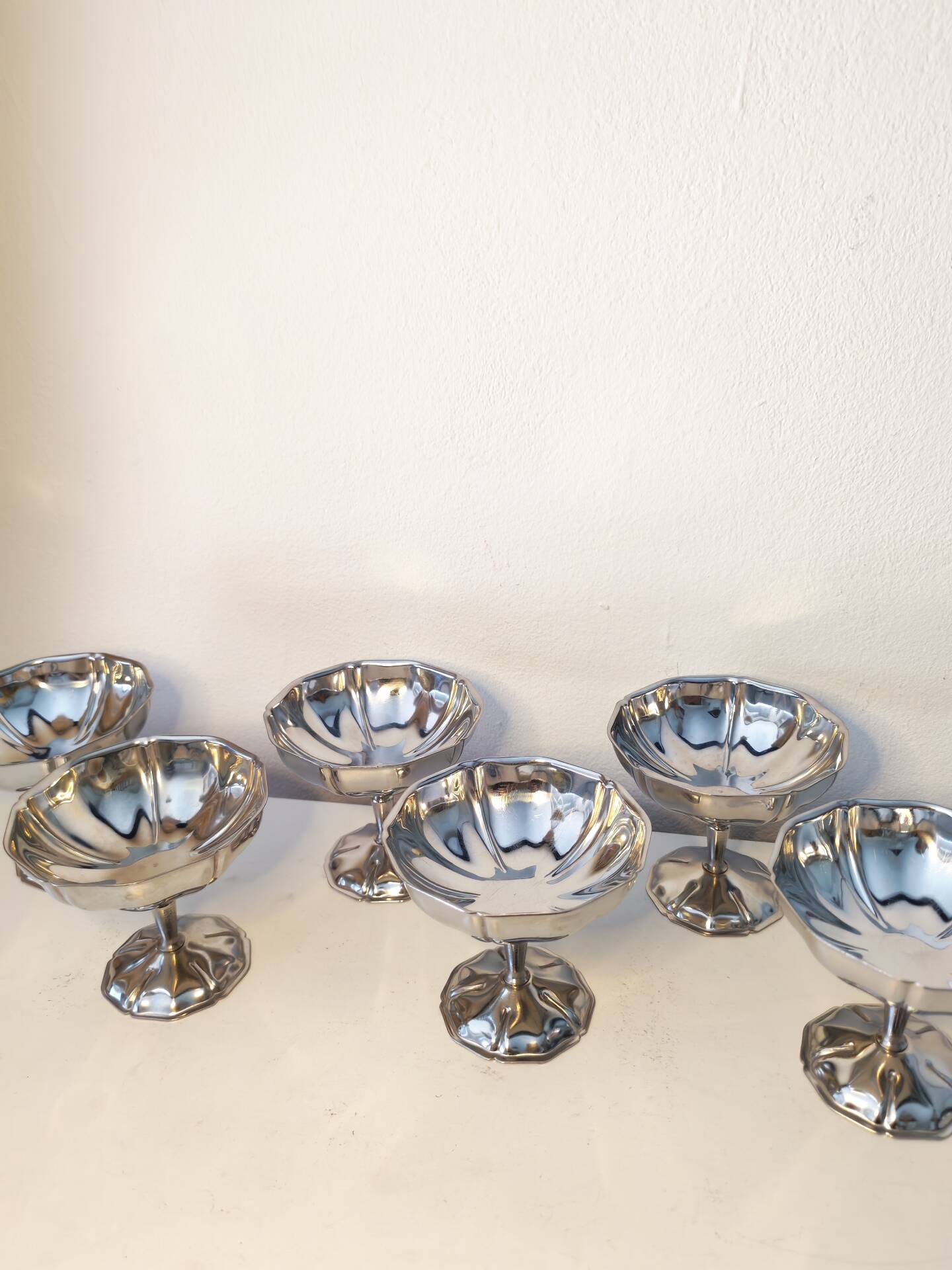 6 coupes à sorbet vintage en acier chromé inoxydable