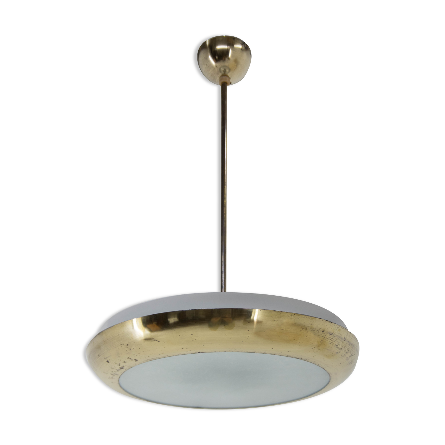 Buhaus / Functionalist Brass Chandelier UFO, 1930s, Restored