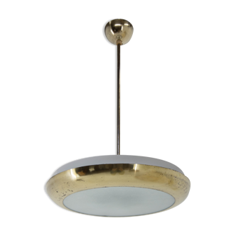 Buhaus / Functionalist Brass Chandelier UFO, 1930s, Restored