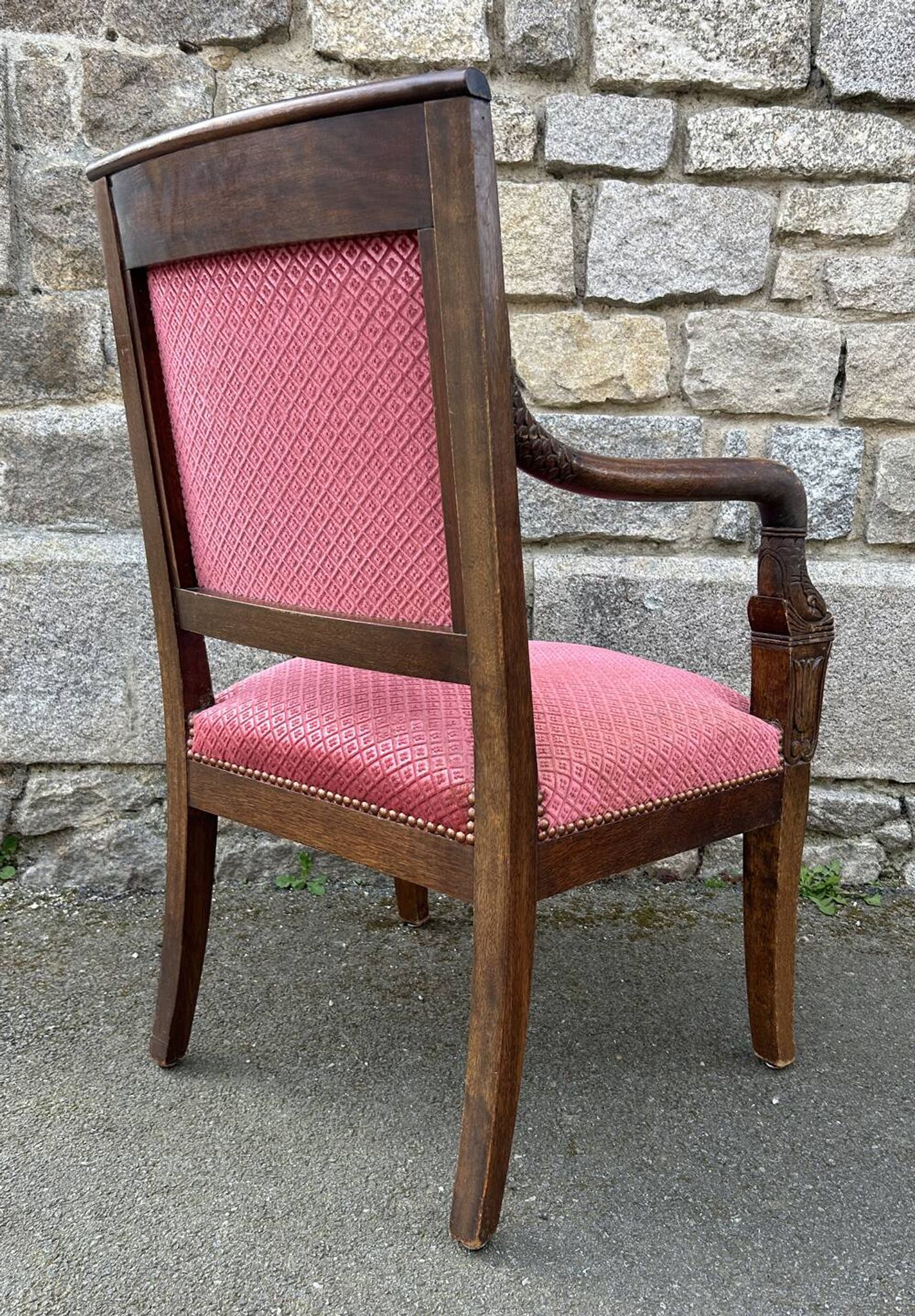 Pair of Empire armchairs, Consulate, walnut and velvet, 19th century.