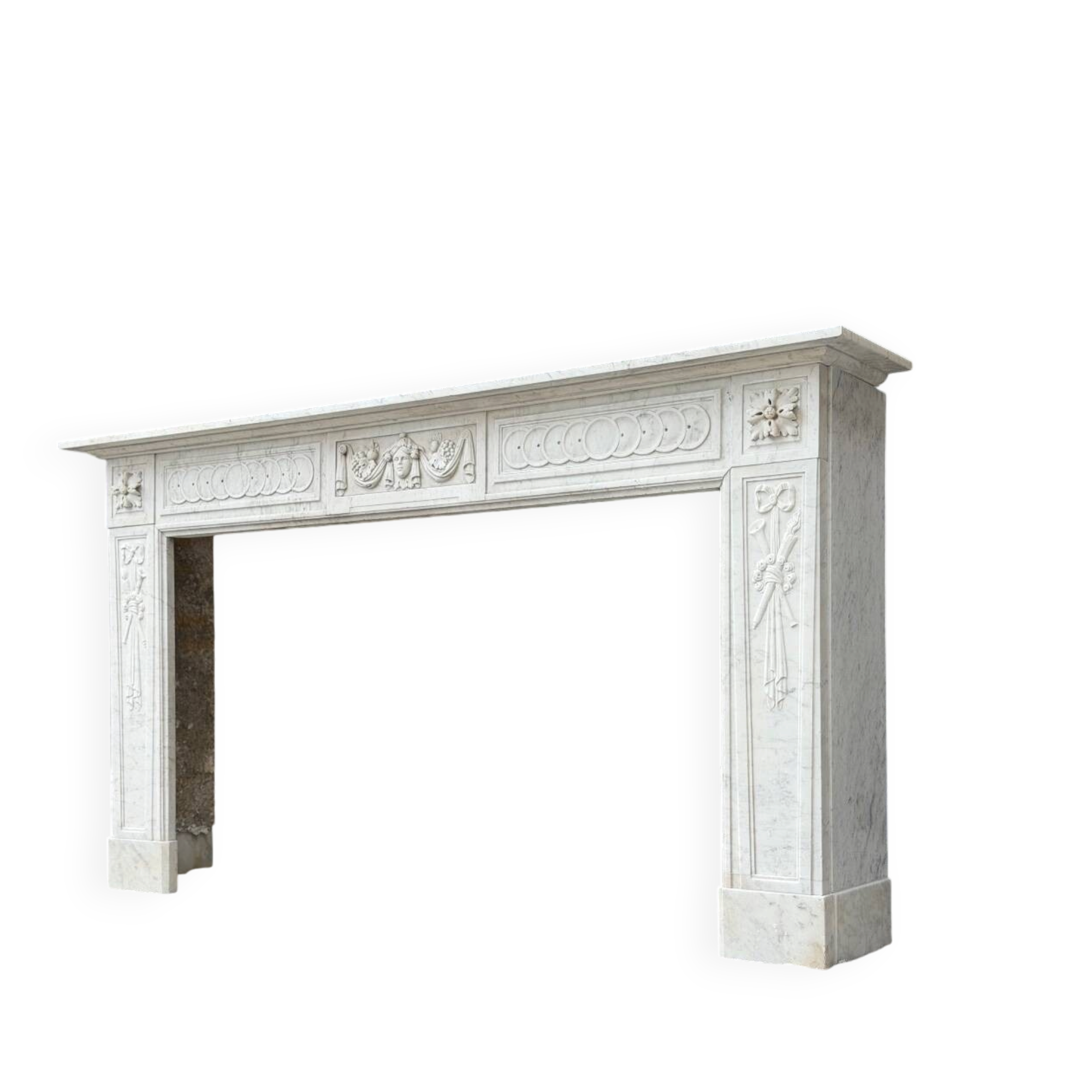 Louis XVI fireplace in Carrara marble, 18th century