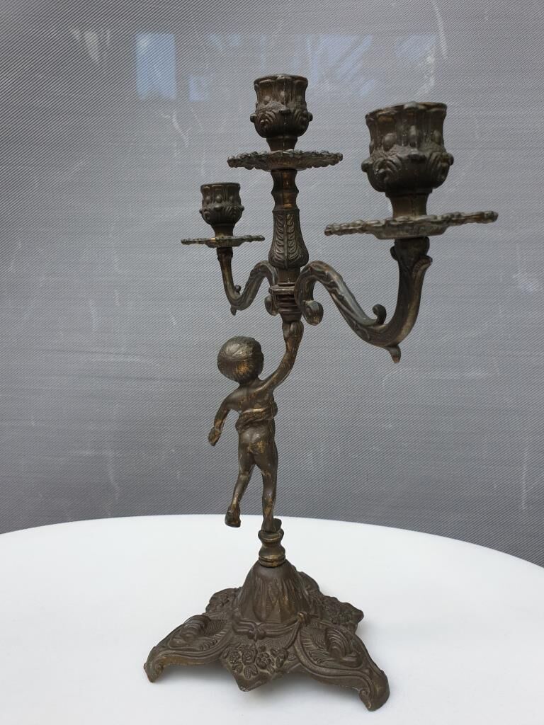 "Il mio bel foco" pair of candlesticks XIXth cherubs 3 torchieres